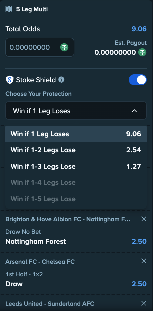 multi 5 legs using Stake Shield